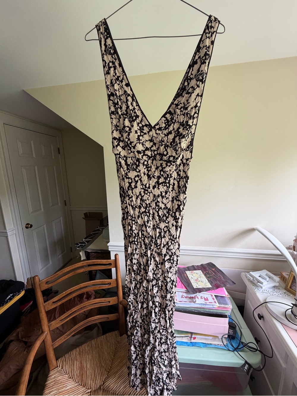 Free People Black and Cream Floral Backless Maxi Dress